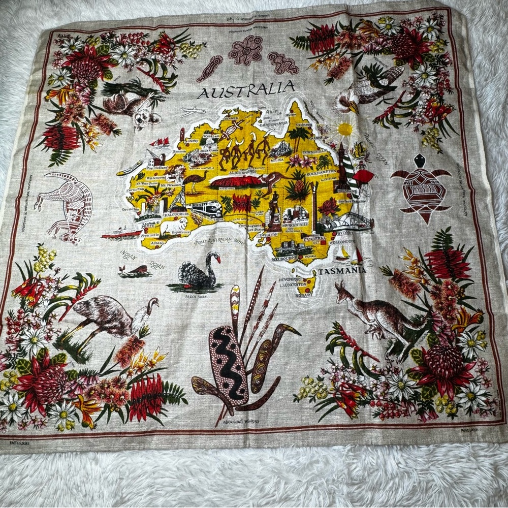 Vintage Australia Map Pure Linen Tablecloth Wall Decor